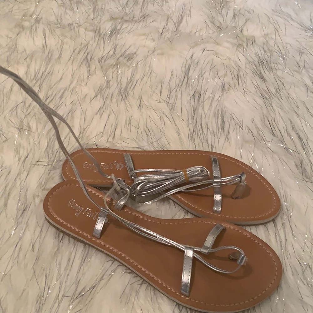 New silver gladiator sandals size 9